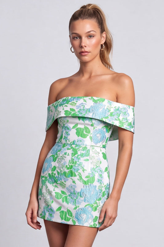 Robe courte de retour à la maison moulante à imprimé floral sans bretelles verte