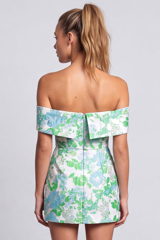 Robe courte de retour à la maison moulante à imprimé floral sans bretelles verte