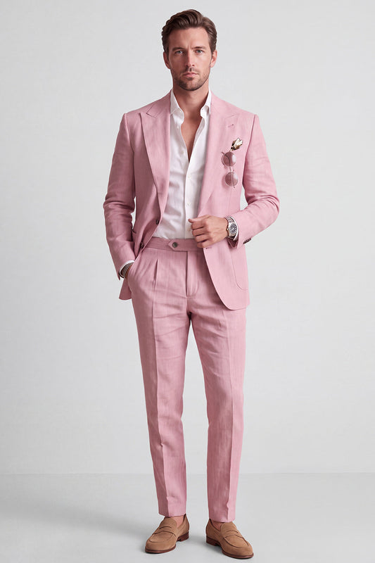 Costumes de bal pour homme simples boutonnage 2 pièces revers à pointe rose clair