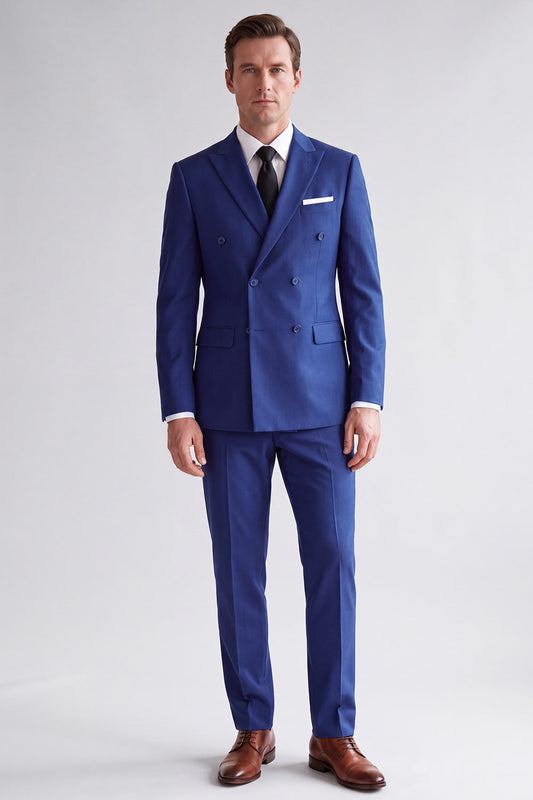 Costume de bal deux pièces pour homme, bleu roi, à revers cranté et croisé