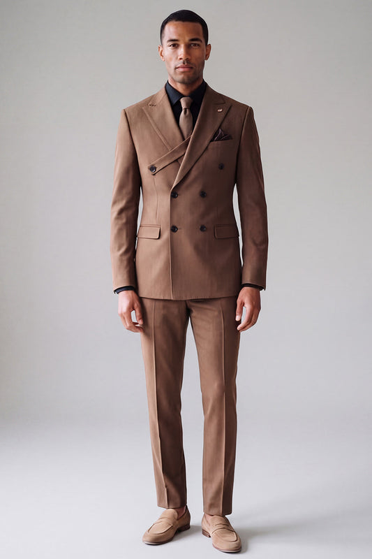 Costume de bal deux pièces croisé pour homme, revers cranté, couleur kaki