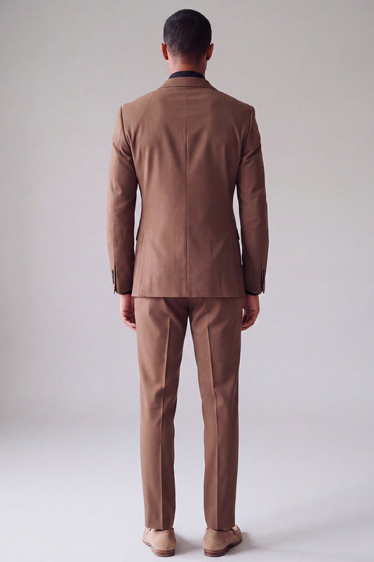 Costume de bal deux pièces croisé pour homme, revers cranté, couleur kaki