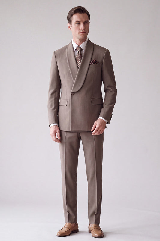 Costume de bal 2 pièces gris à revers châle et simple boutonnage pour hommes
