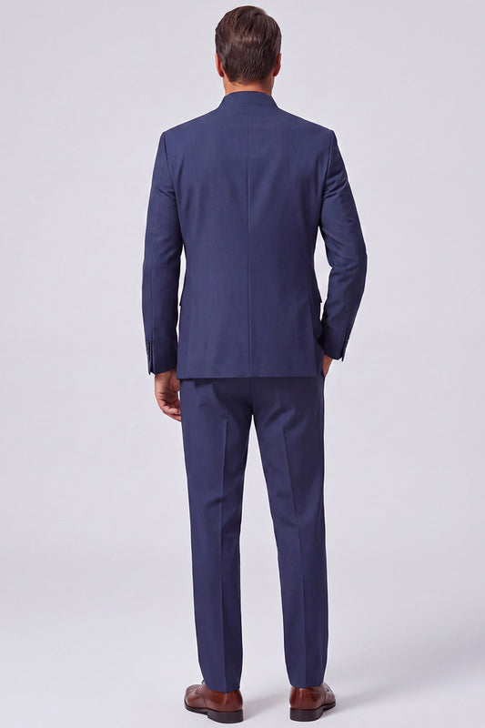 Costume de bal deux pièces bleu marine à col mandarin et broderies pour homme