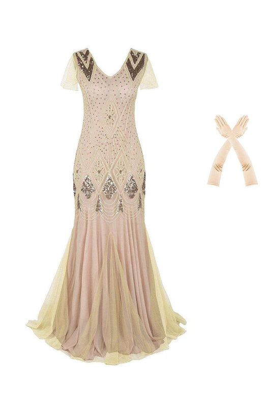 Robe Charleston rose à sequins années 20