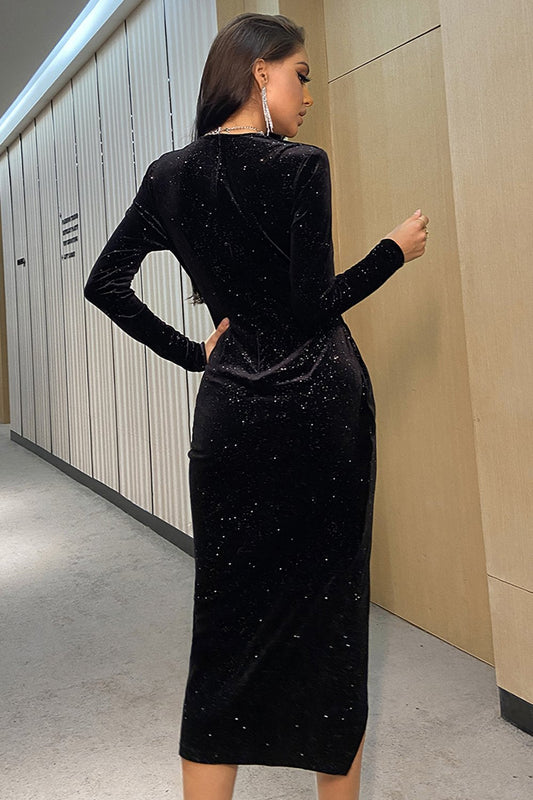 Robe de soirée imprimée en velours noir