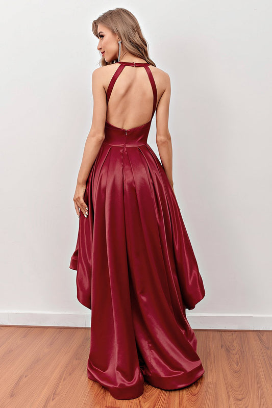 Robe de bal bordeaux asymétrique avec poches