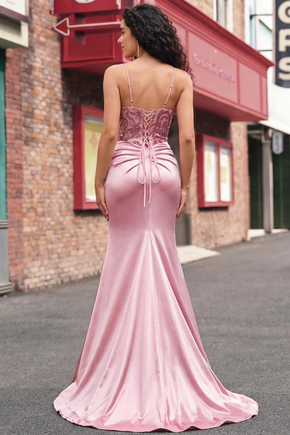 Blush Ruched Mermaid Sequin Long Prom Dress
