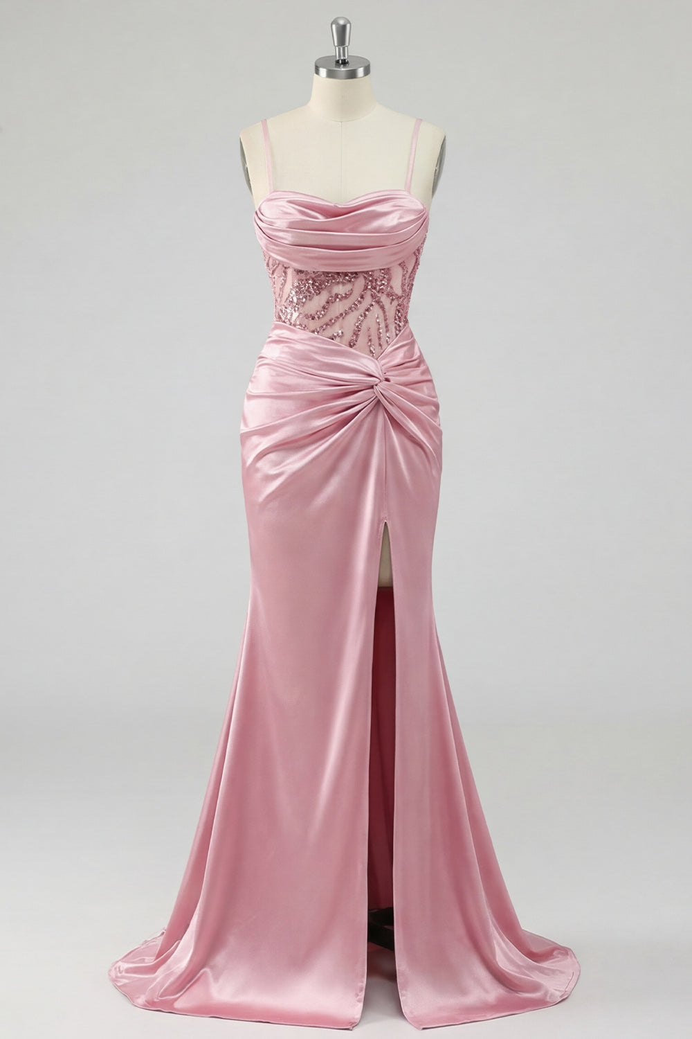 Blush Ruched Mermaid Sequin Long Prom Dress