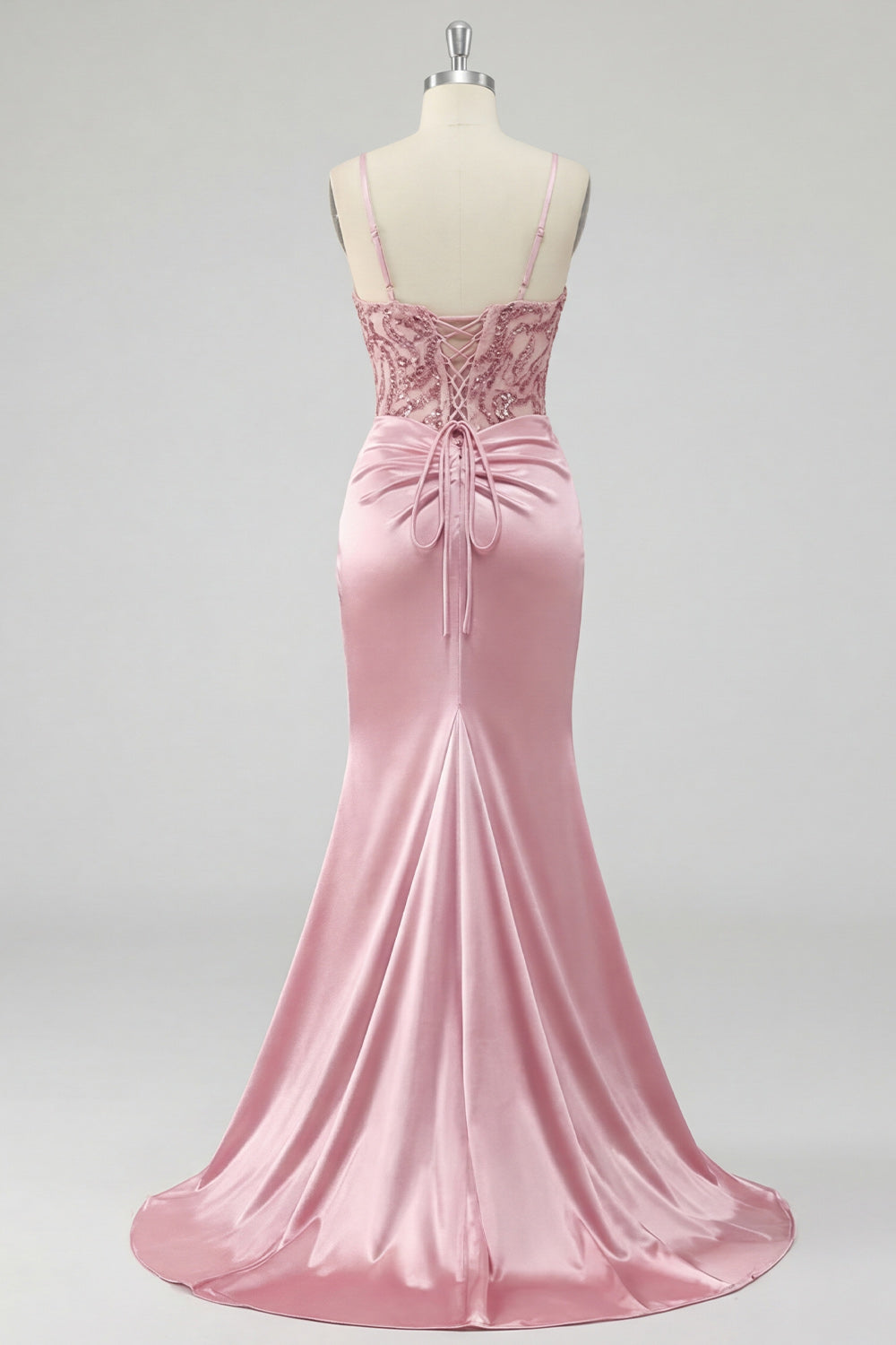Blush Ruched Mermaid Sequin Long Prom Dress