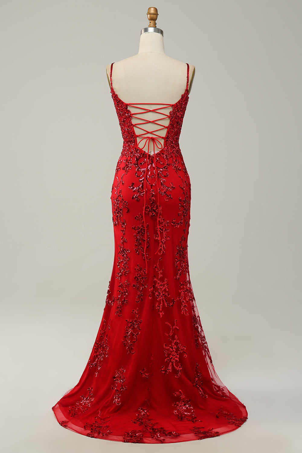 Robe de bal longue sirène à bretelles spaghetti, bleu roi, à paillettes, avec fente frontale