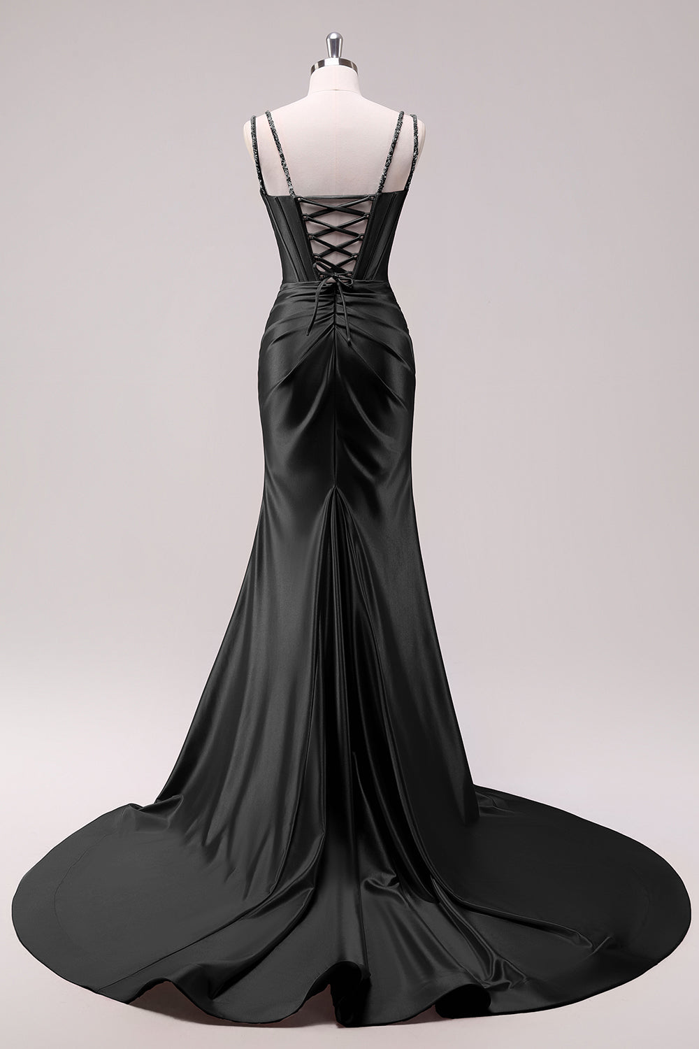 Robe de Bal Sirène Vert Sauge à Bretelles Fines avec Corset et Paillettes, Fendue