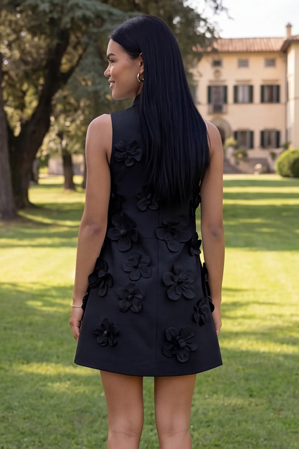 Yellow Round Neck Bodycon Homecoming Dress with 3D Flowers