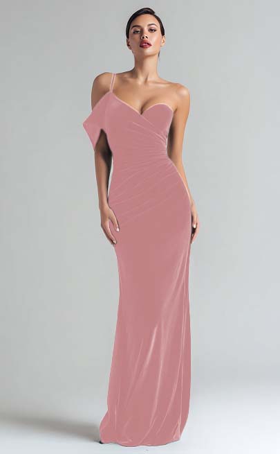 Robe de soirée longue fourreau en velours vert foncé à une épaule