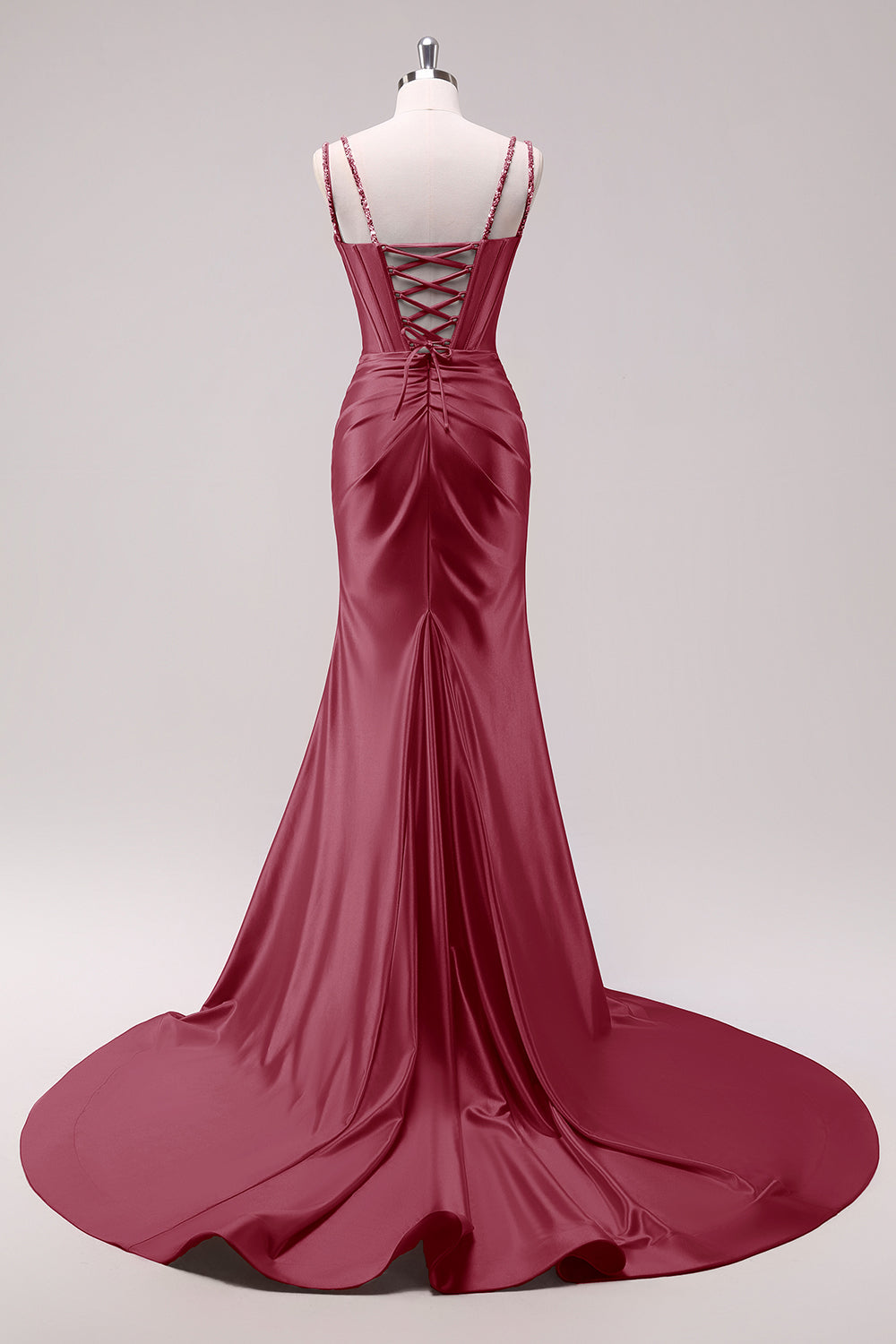 Robe de Bal Sirène Vert Sauge à Bretelles Fines avec Corset et Paillettes, Fendue