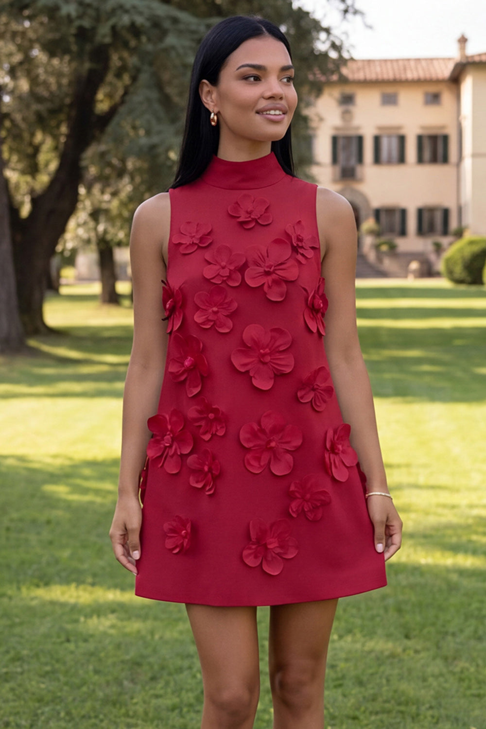 Yellow Round Neck Bodycon Homecoming Dress with 3D Flowers