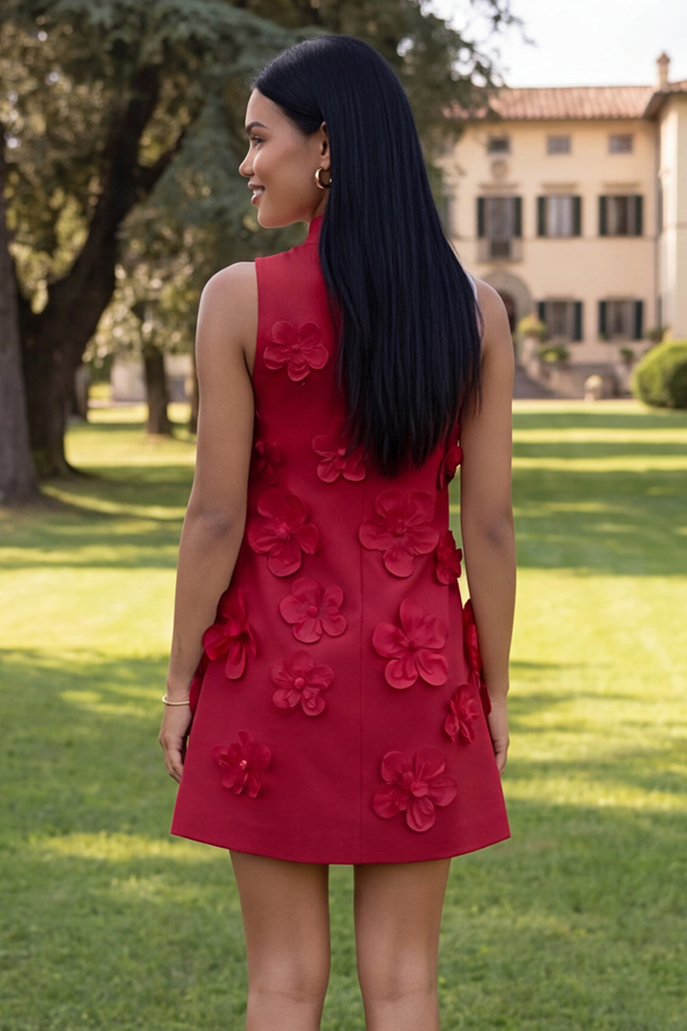 Yellow Round Neck Bodycon Homecoming Dress with 3D Flowers