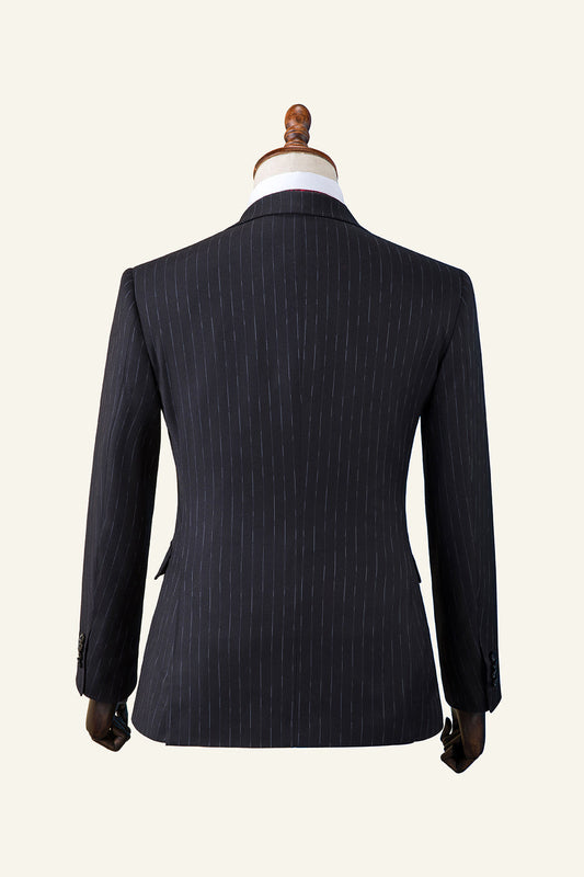 Costume 3 pièces homme à rayures noires croisé à revers pointus