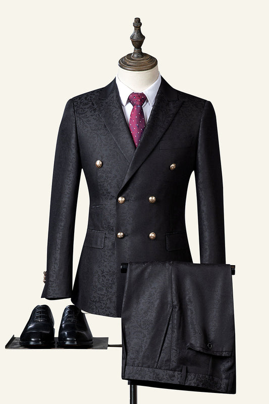 Costume 3 pièces croisé jacquard noir pour homme