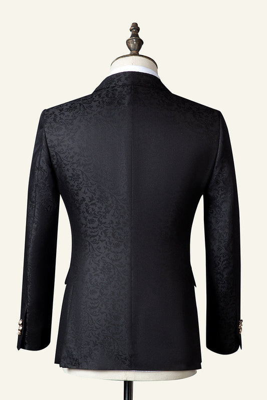 Costume 3 pièces croisé jacquard noir pour homme