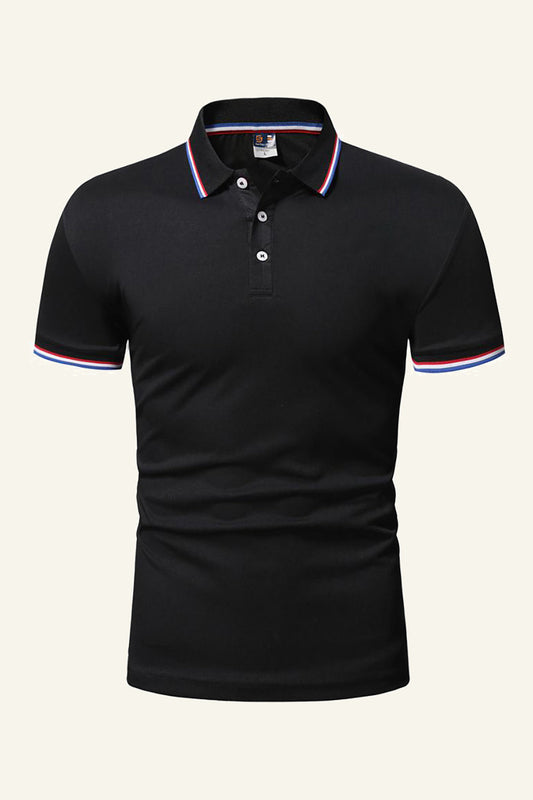 Men's Black Cotton Short-sleeve Casual Polo Shirt