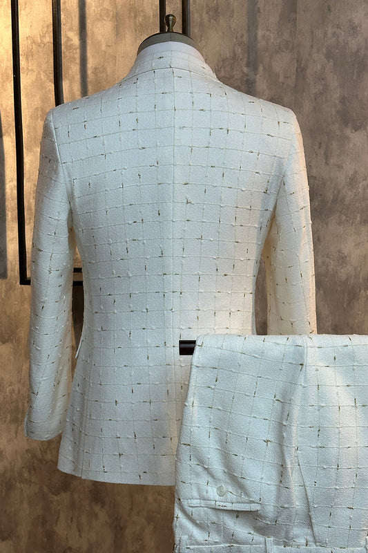 Costume deux pièces à revers cranté et à carreaux blancs pour hommes