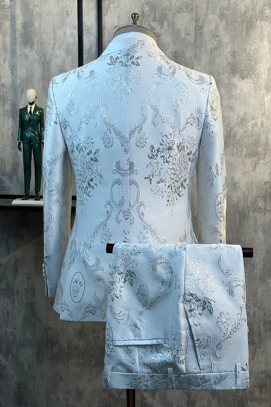 Costumes 2 Pièces Jacquard à Revers Pointus Blanc pour Hommes