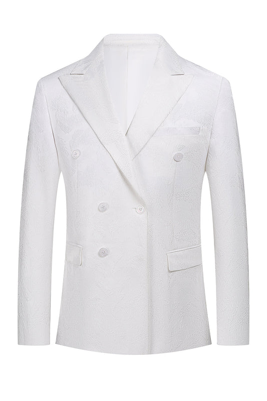 Costumes blancs jacquard à double boutonnage pour homme, 2 pièces