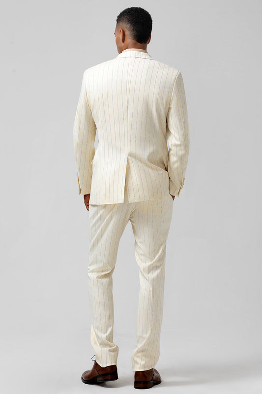 Costumes Hommes 2 Pièces à Rayures avec Revers Pointe Crème et simple boutonnage
