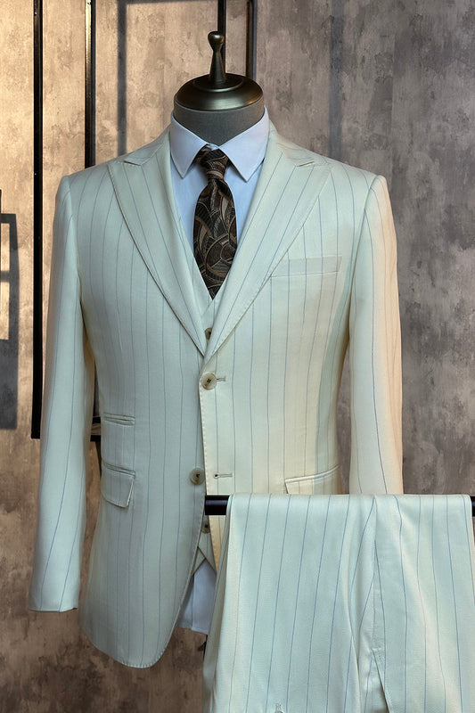 Costumes 3 pièces à rayures blanches pour hommes