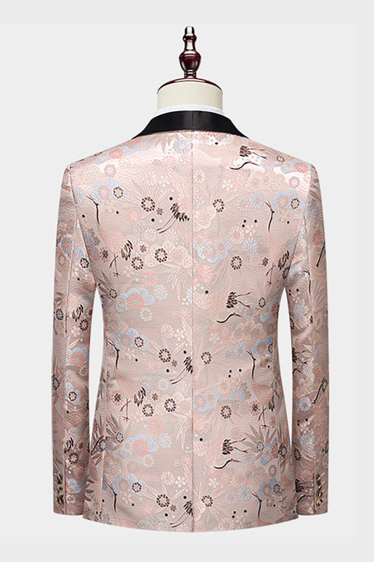 Costume de bal deux pièces homme en jacquard kaki clair à revers châle
