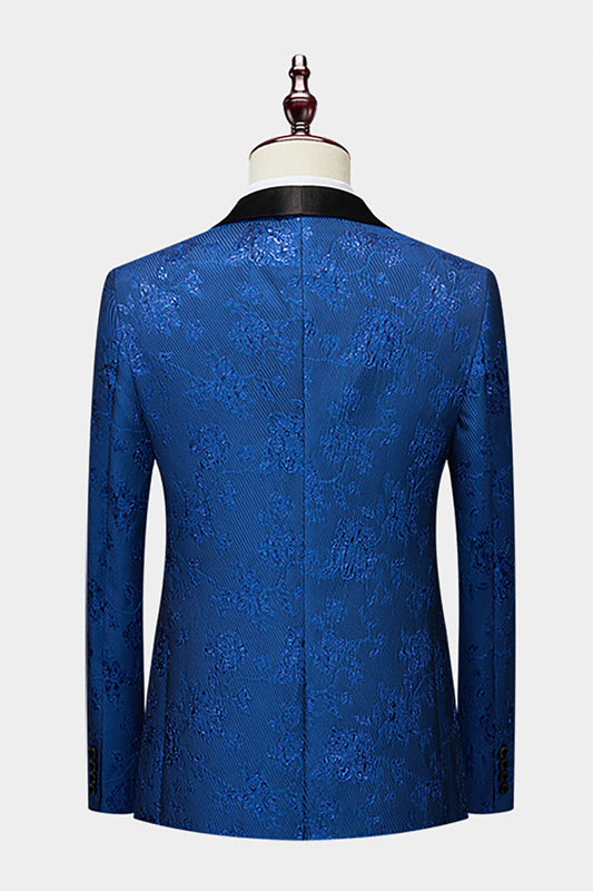 Costume Homme 2 Pièces en Jacquard Revers Cranté Bleu Roi
