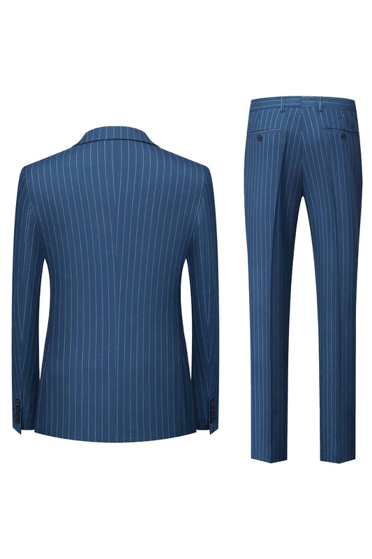Costume Homme Formel 2 Pièces Bleu Marine Rayé à Revers en Pointe