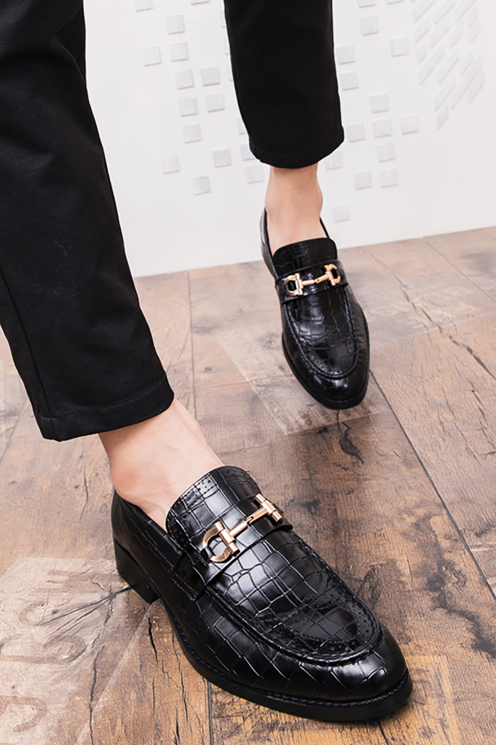 Chaussures Homme Noires Moines en Cuir à Enfiler