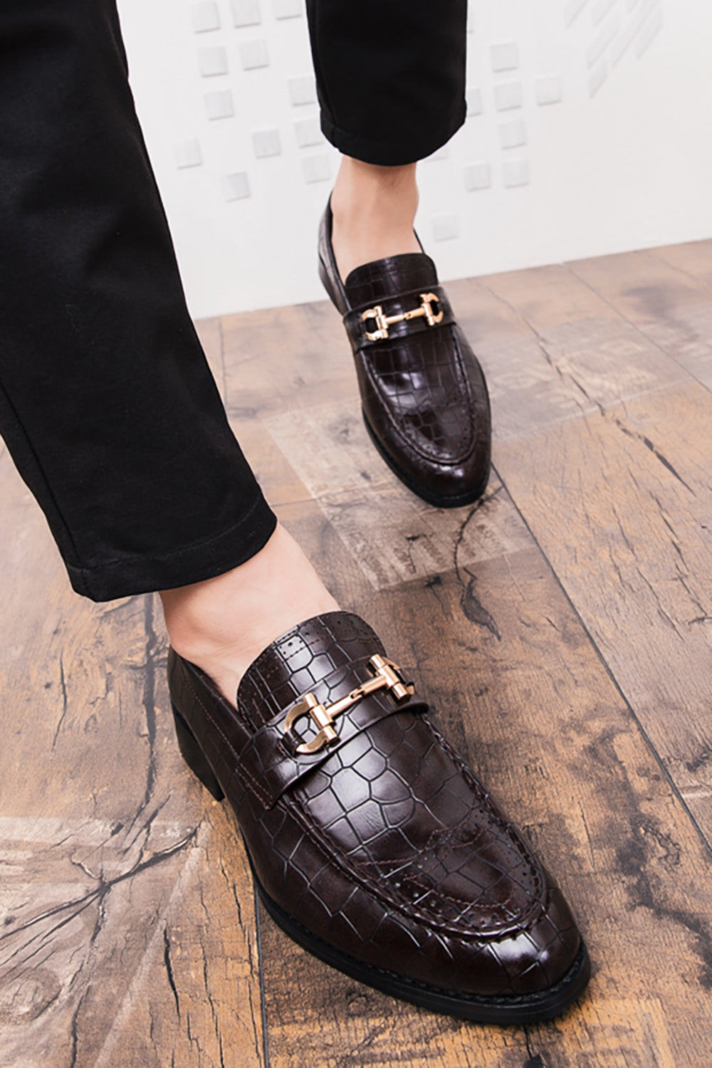 Chaussures Homme Noires Moines en Cuir à Enfiler
