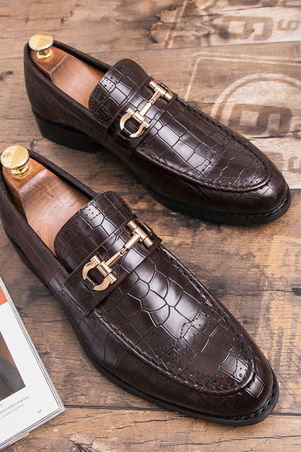 Chaussures Homme Noires Moines en Cuir à Enfiler