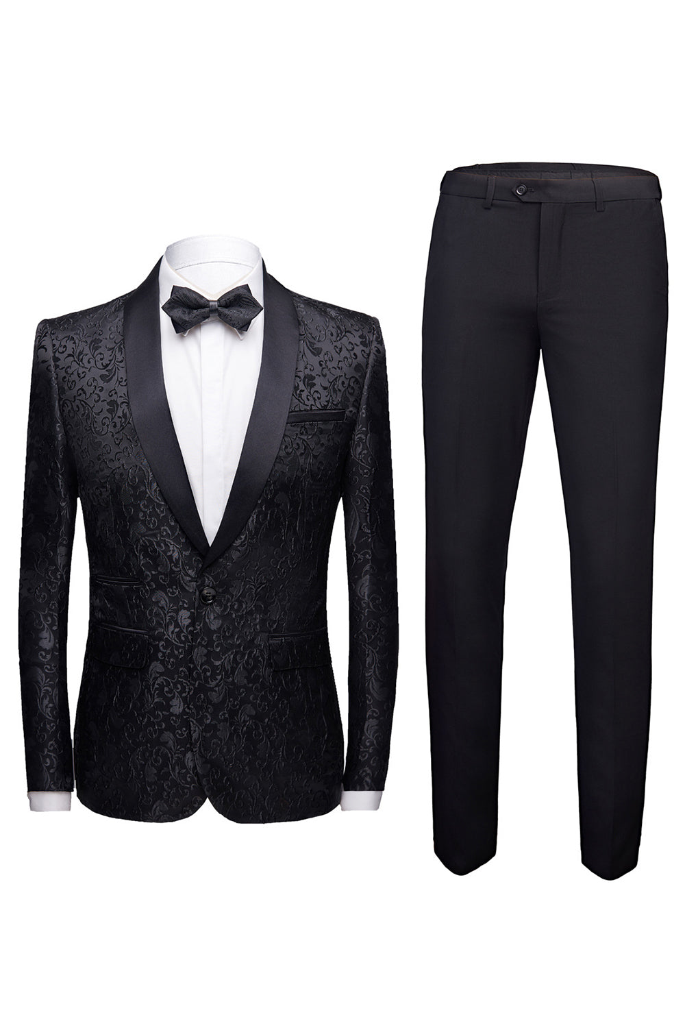Costumes de mariage Jacquard noirs 2 pièces pour hommes