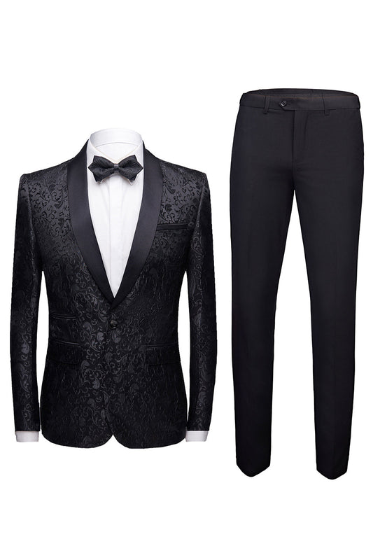 Costumes de mariage Jacquard noirs 2 pièces pour hommes