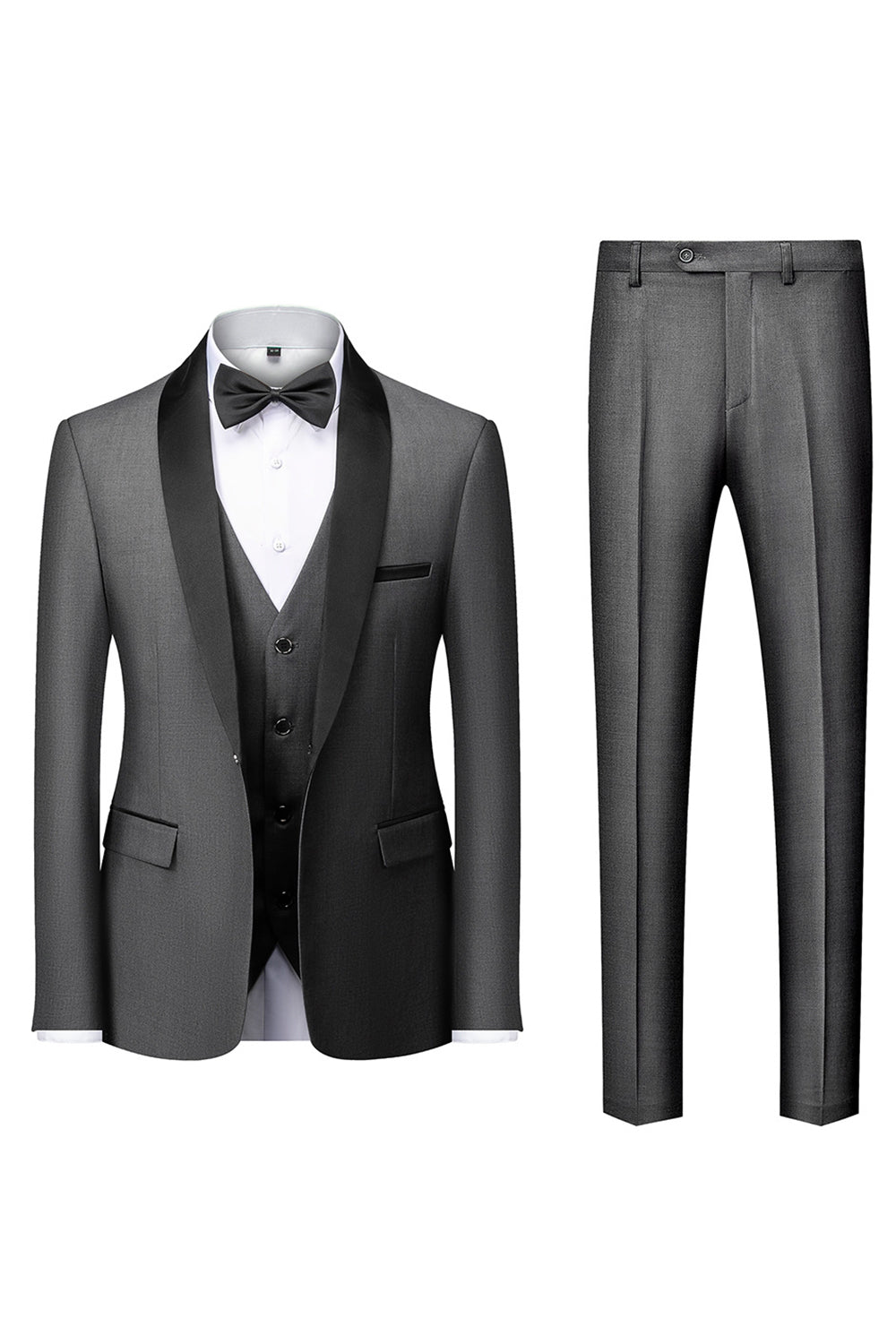 Costume homme 3 pièces à revers châle noir manches longues