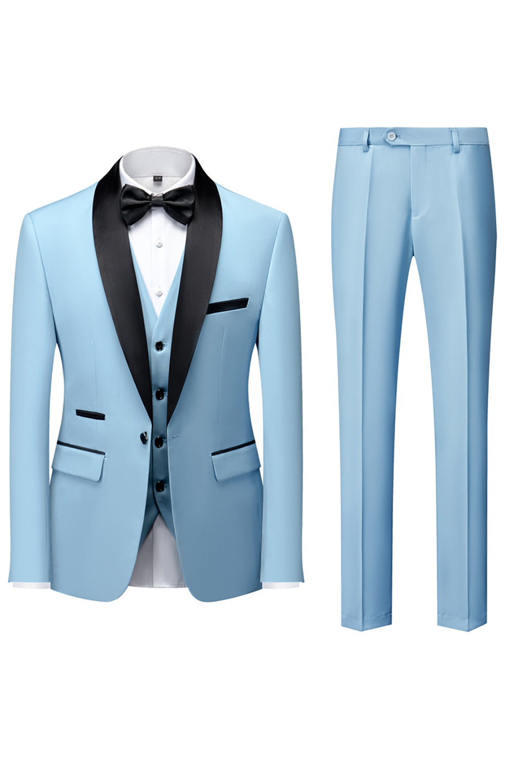 Costume homme 3 pièces à revers châle noir manches longues