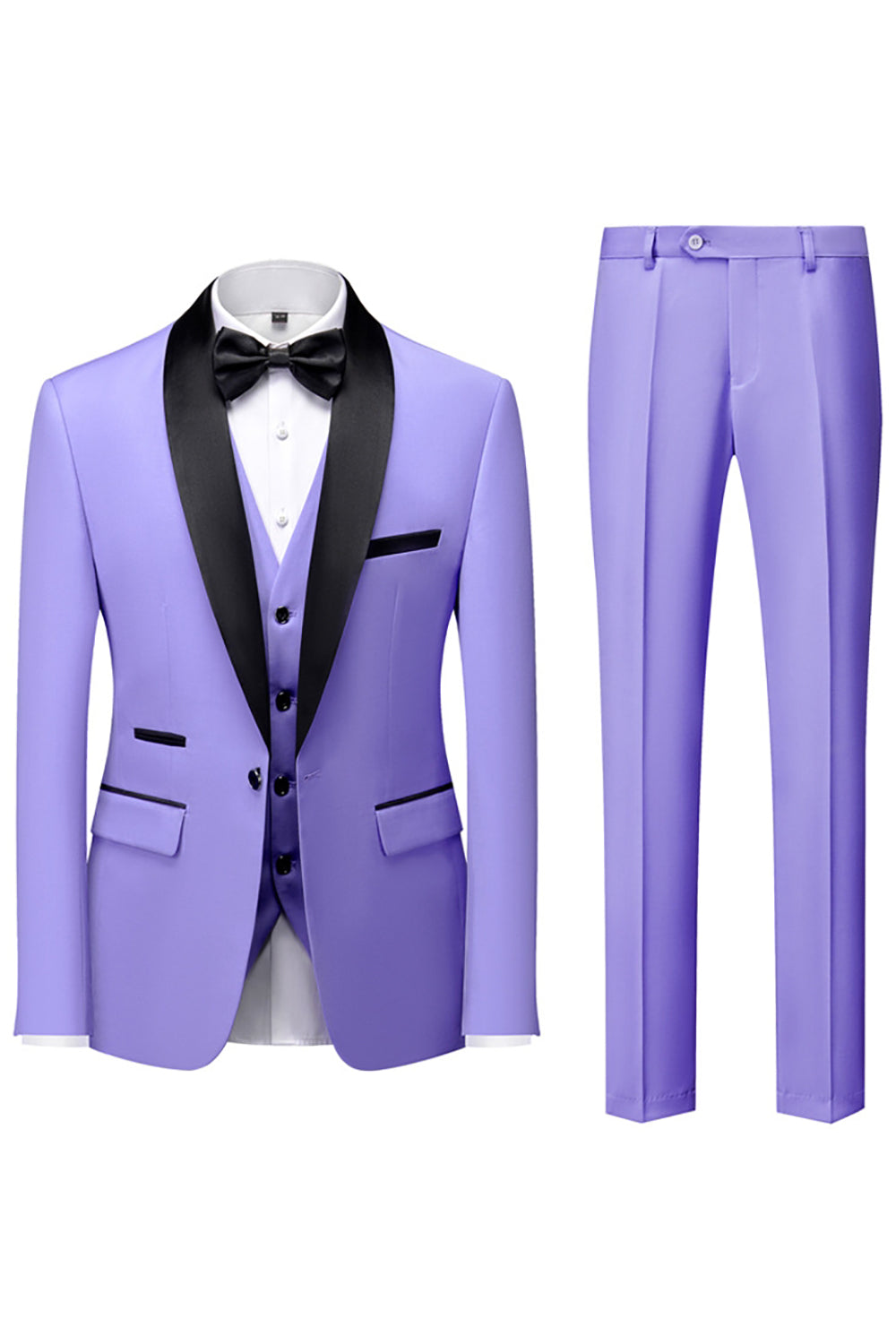 Costume homme 3 pièces à revers châle noir manches longues