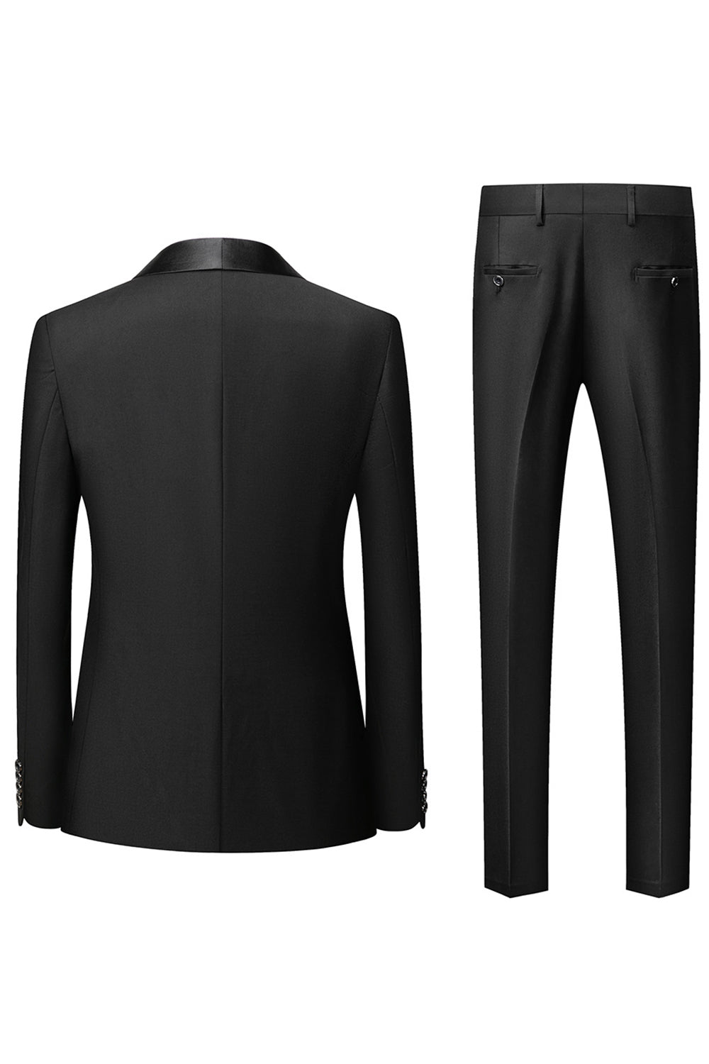 Costume homme 3 pièces à revers châle noir manches longues
