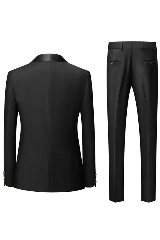 Costume homme 3 pièces à revers châle noir manches longues