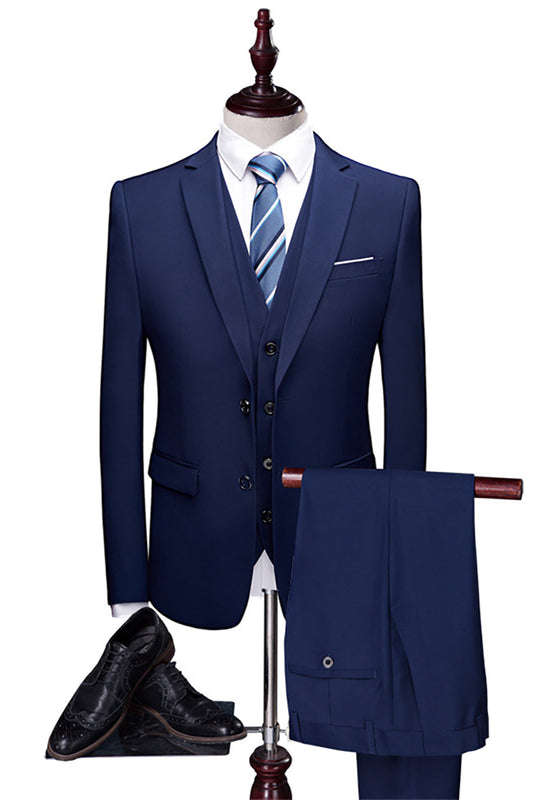 Costumes de smoking décontractés slim trois pièces bleu marine
