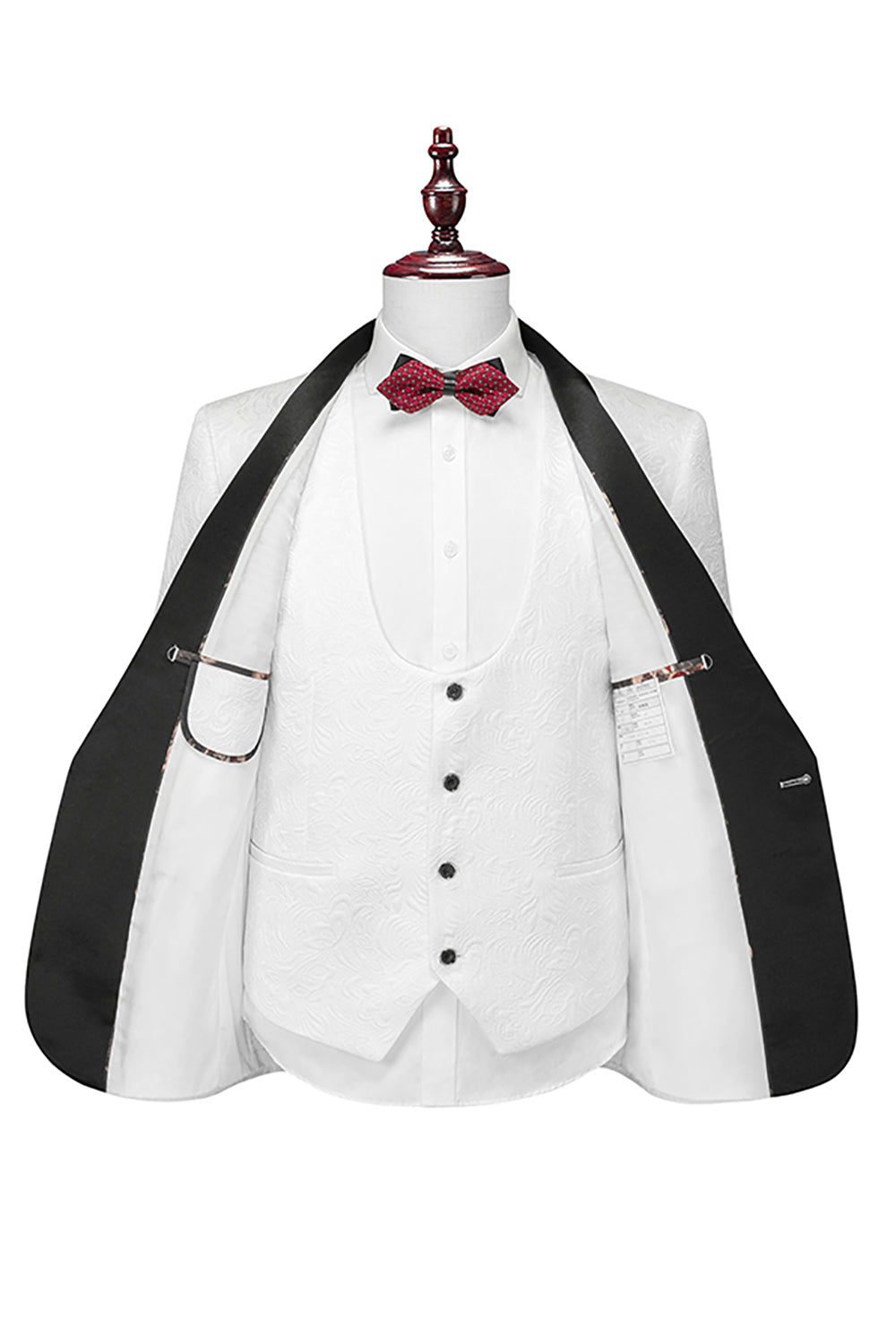 Costume trois pièces blanc à revers châle pour homme