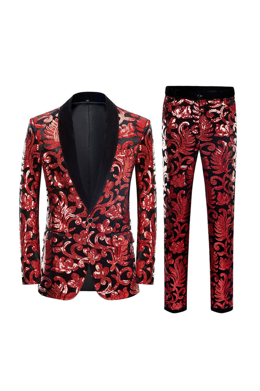 Costumes 2 pièces homme à sequins rouges