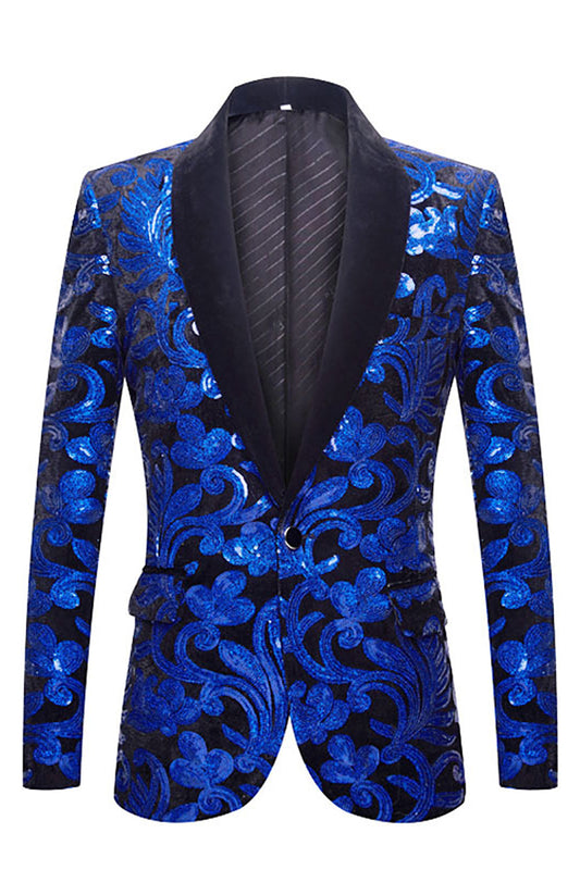 Costumes 2 pièces à sequins bleu roi pour homme