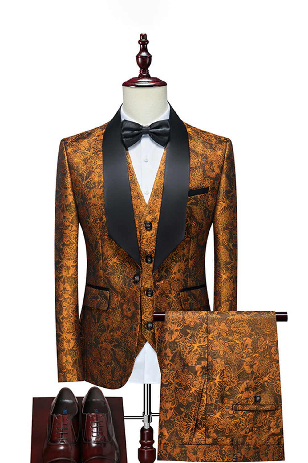 Costumes 3 pièces pour homme avec col châle jacquard blanc