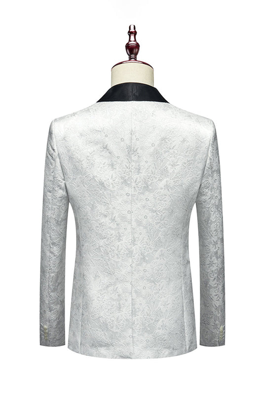 Costumes 3 pièces pour homme avec col châle jacquard blanc