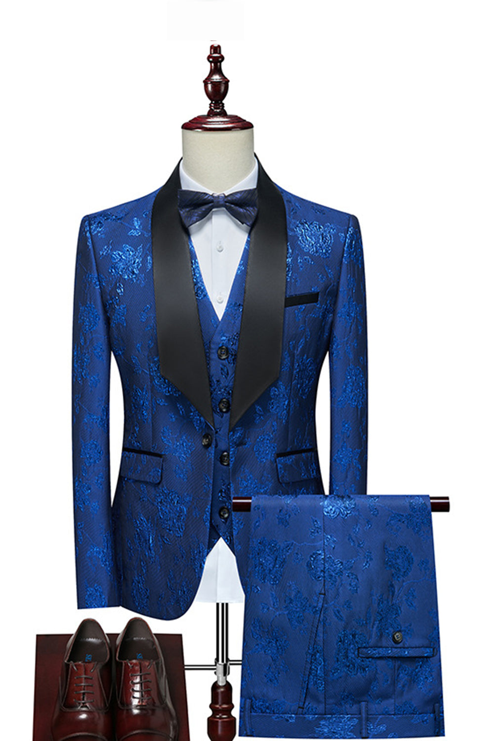 Costume Homme 3 Pièces Revers Châle Jacquard Rouge
